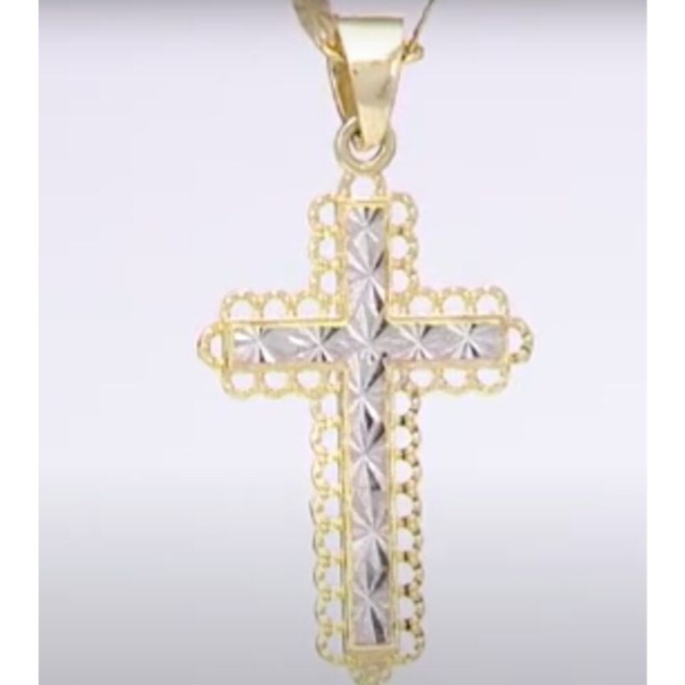 Michael Anthony 14K Gold Cross Pendant Two Tone Yellow White Fine Crucifix Charm